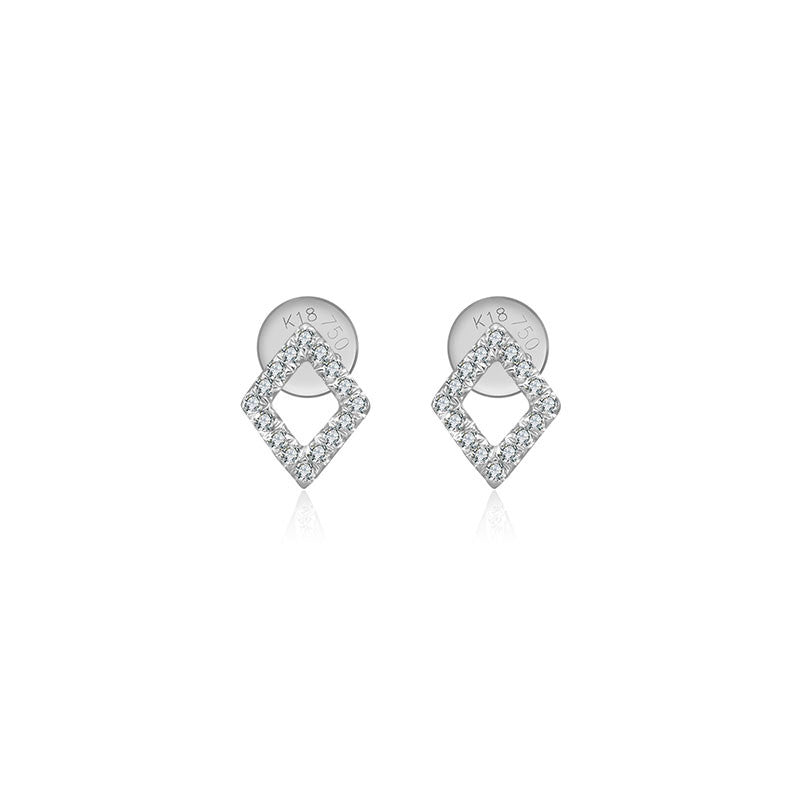 18k Gold Hollow Diamond Shape Diamond Earring - Genevieve Collection