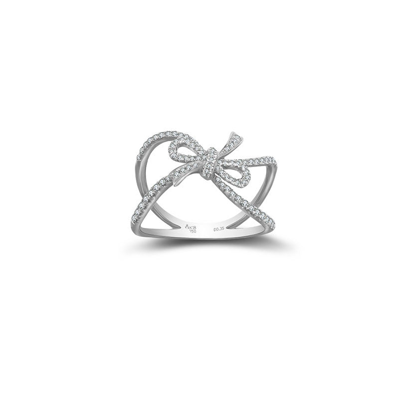18k Gold Curved Ribbon Diamond Ring - Genevieve Collection