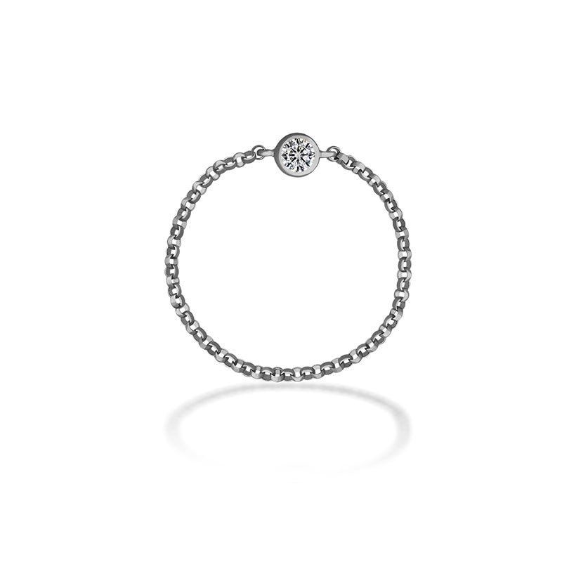 18k Gold April Birthstone Diamond Chain Ring - Genevieve Collection