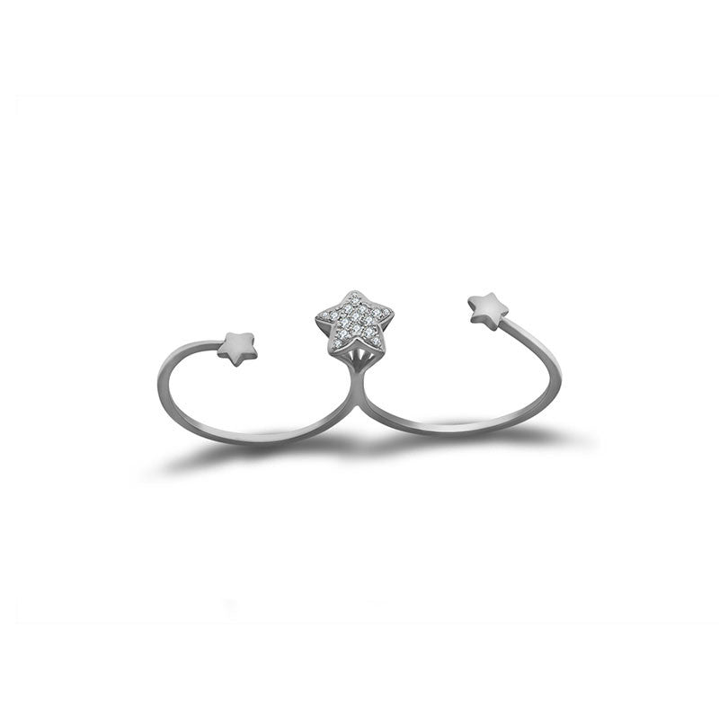 18k Gold Starry Night Diamond Double Ring - Genevieve Collection