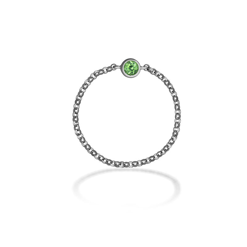 18k Gold August Birthstone Peridot Chain Ring - Genevieve Collection