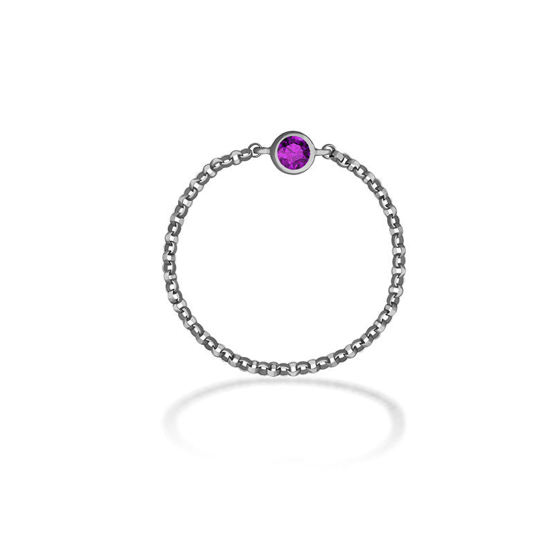 18k Gold February Birthstone Amethyst Chain Ring - Genevieve Collection