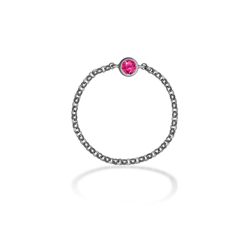 18k Gold October Birthstone Tourmaline Chain Ring - Genevieve Collection
