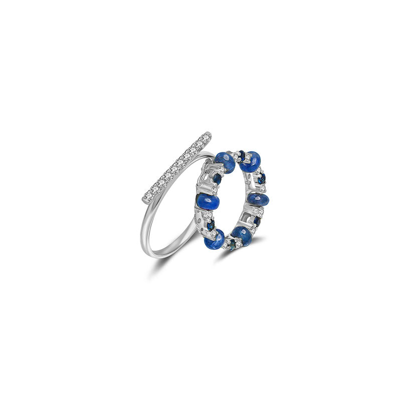 18k Gold 2 ways Beaded Sapphire and Diamond Ring - Genevieve Collection