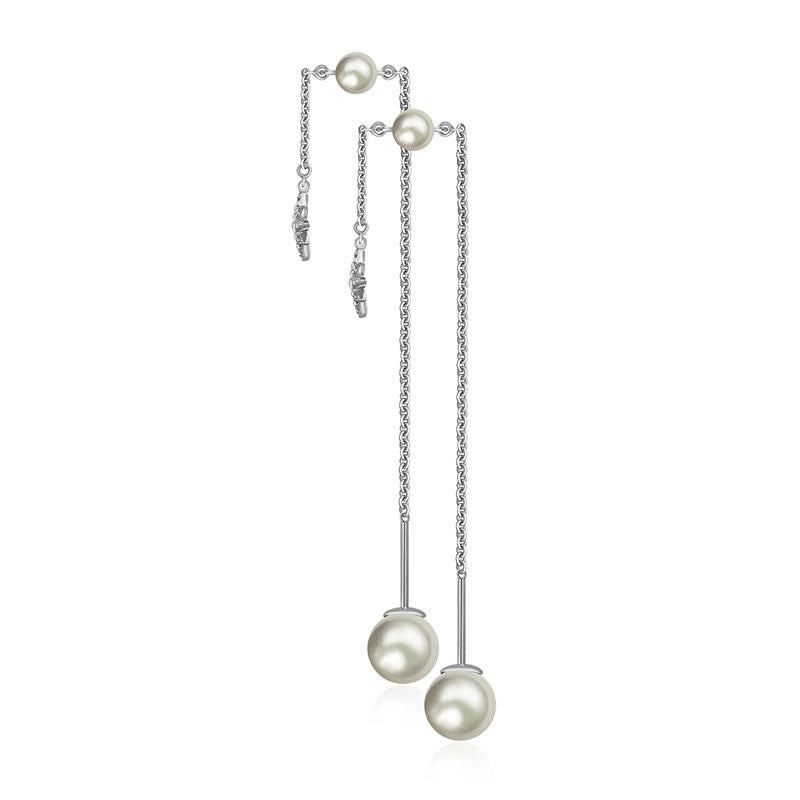 18k Gold Star Shape Chain Diamond Earring With Pearl - Genevieve Collection
