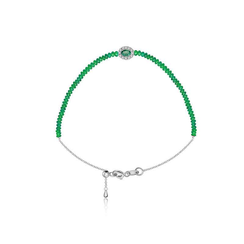 18k Gold Emerald Beaded Diamond Bracelet - Genevieve Collection