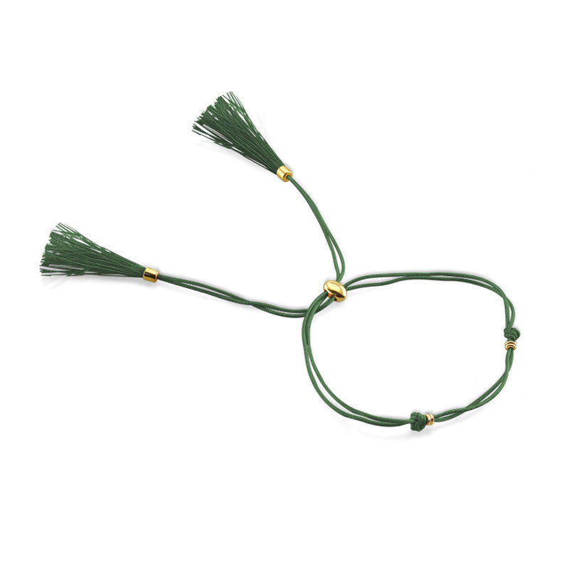 18k Gold Dark Green Tassel Bracelet with Gold Beads - Genevieve Collection