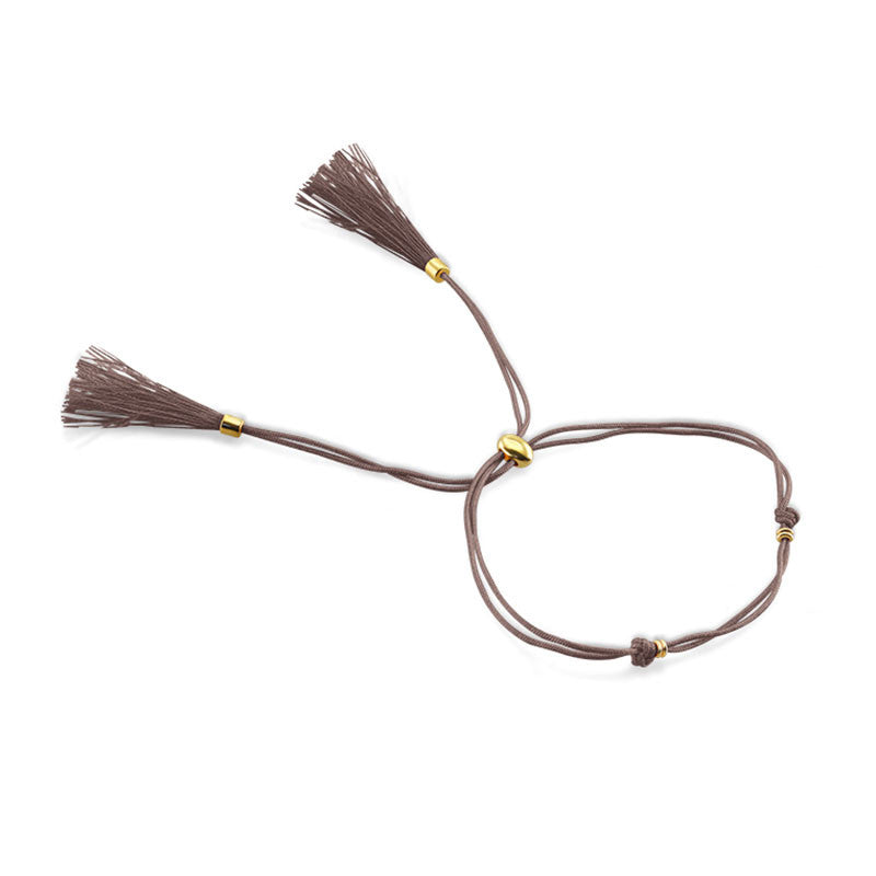 18k Gold Brown Tassel Bracelet with Gold Beads - Genevieve Collection