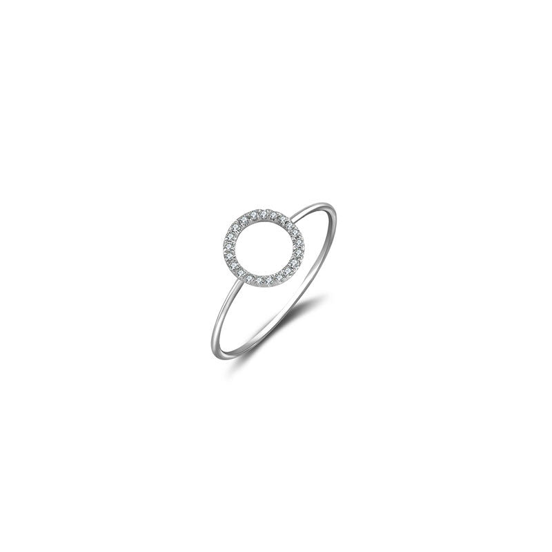 18k Gold Hollow Round Pave Diamond Ring - Genevieve Collection