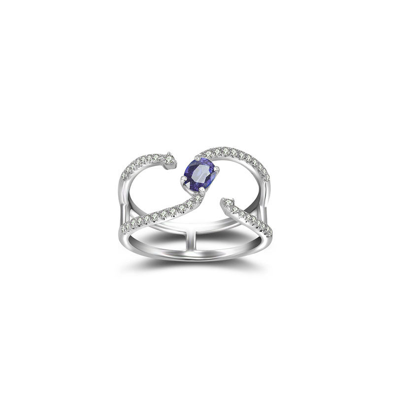 18k Gold Single Sapphire Connected Diamond Ring - Genevieve Collection