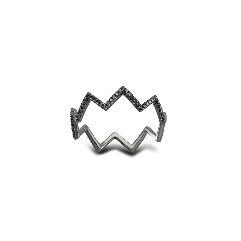 18k Gold Zigzag Black Diamond Ring - Genevieve Collection