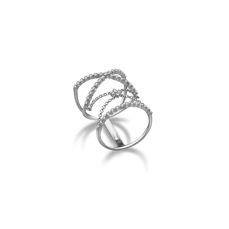 18k Gold Cross Diamond Chain Ring - Genevieve Collection