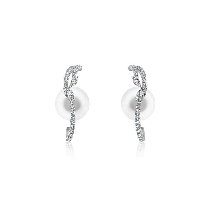 18k Gold Twisted Shape Half Hoop Diamond Earring - Genevieve Collection