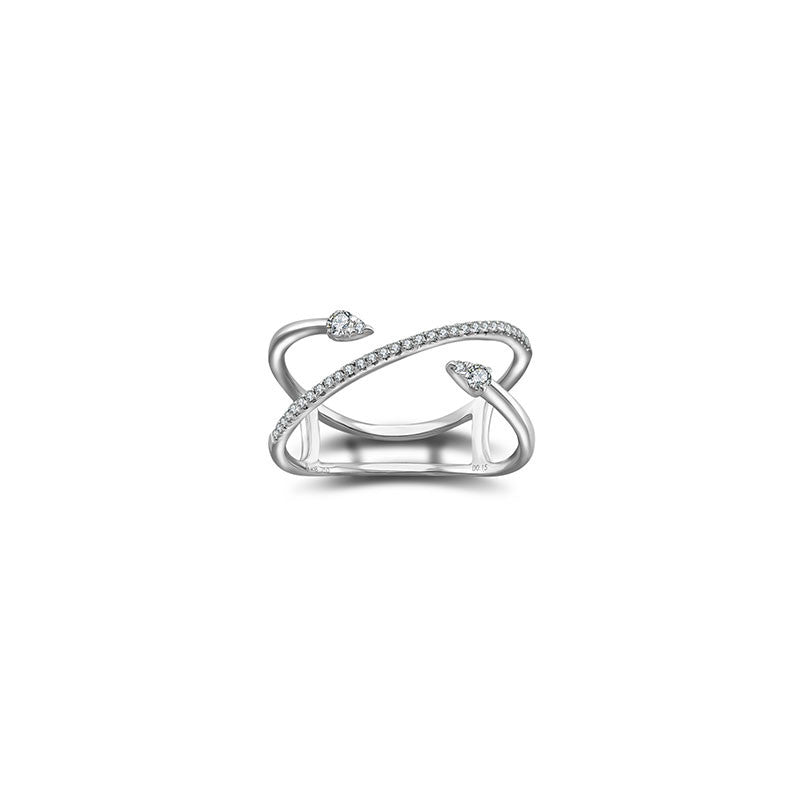 18k Gold Double Arrow Spiral Diamond Ring - Genevieve Collection