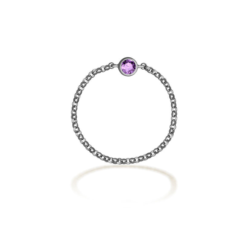 18k Gold June Birthstone Light Amethyst Chain Ring - Genevieve Collection