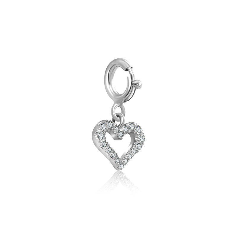 18k Gold Hollow Heart Shape Diamond Charms - Genevieve Collection