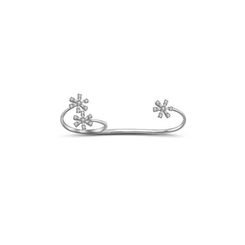 18k Gold Flower Pattern Diamond Double Ring - Genevieve Collection