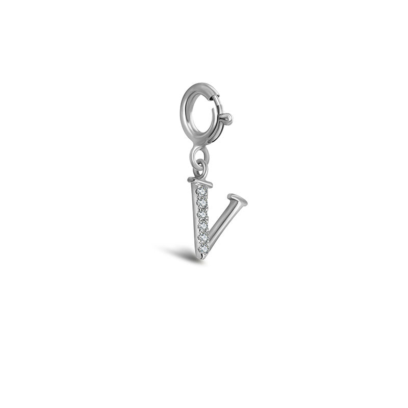 18k Gold Letter "V" Diamond Charms - Genevieve Collection