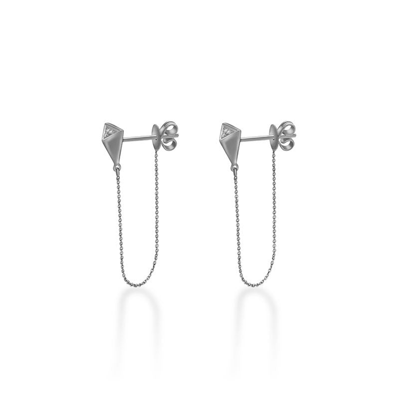 18k Gold Triangle Stud Chain To Post Back Diamond Earring - Genevieve Collection