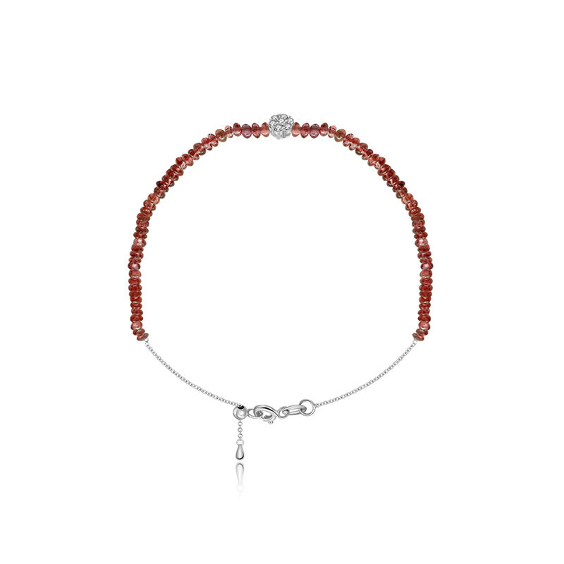 18k Gold Ruby Beaded with Flower Shape Diamond Bracelet - Genevieve Collection