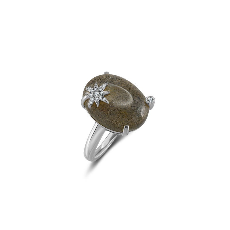 18k Gold Labradorite Diamond Ring - Genevieve Collection