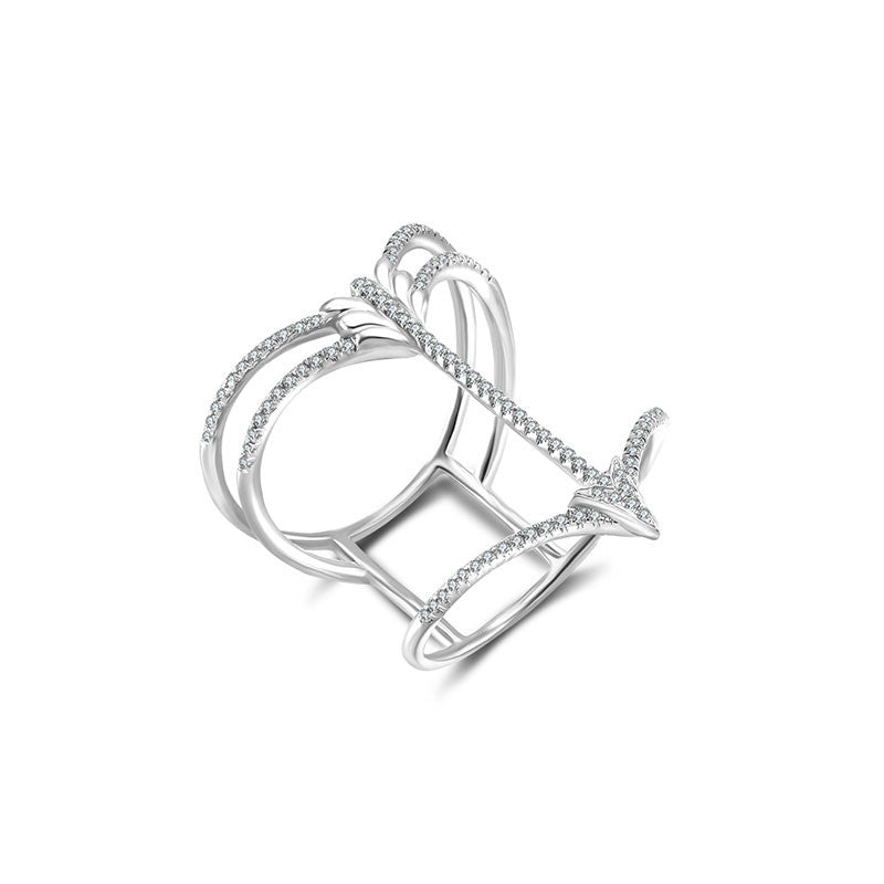 18k Gold Double Wave Arrow Diamond Ring - Genevieve Collection