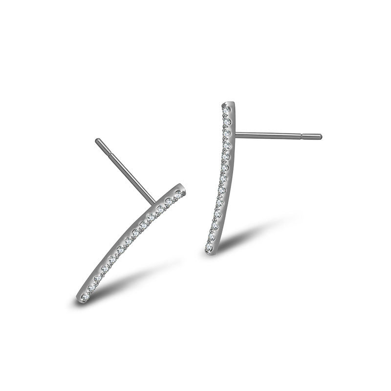 18k Gold Single Diamond Curved Bar Upward Earring - Genevieve Collection