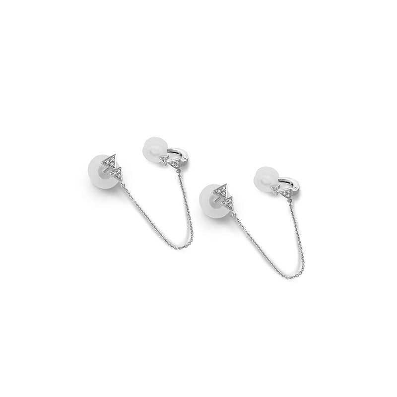 18k Gold Double Triangle Dangling Diamond Ear Cuff - Genevieve Collection