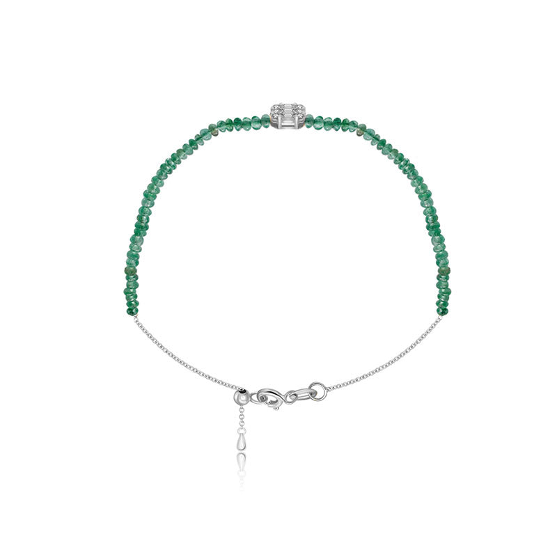 18k Gold Emerald Beaded with Square Shape Diamond Bracelet - Genevieve Collection