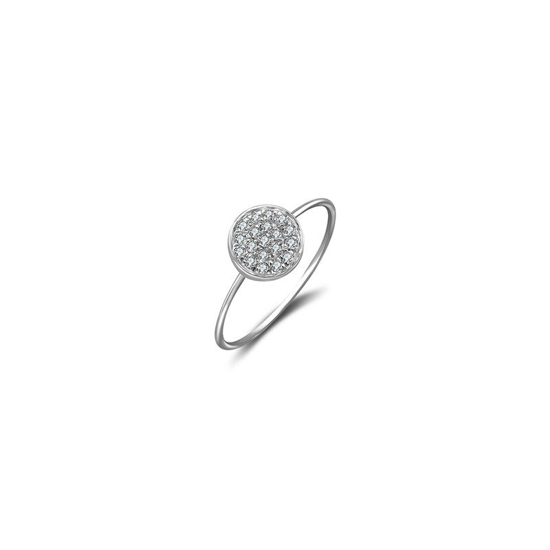 18k Gold Round Shape Pave Diamond Ring - Genevieve Collection