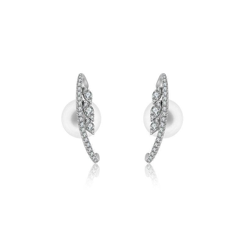 18k Gold Marquise Pattern Half Hoop Diamond Earring - Genevieve Collection