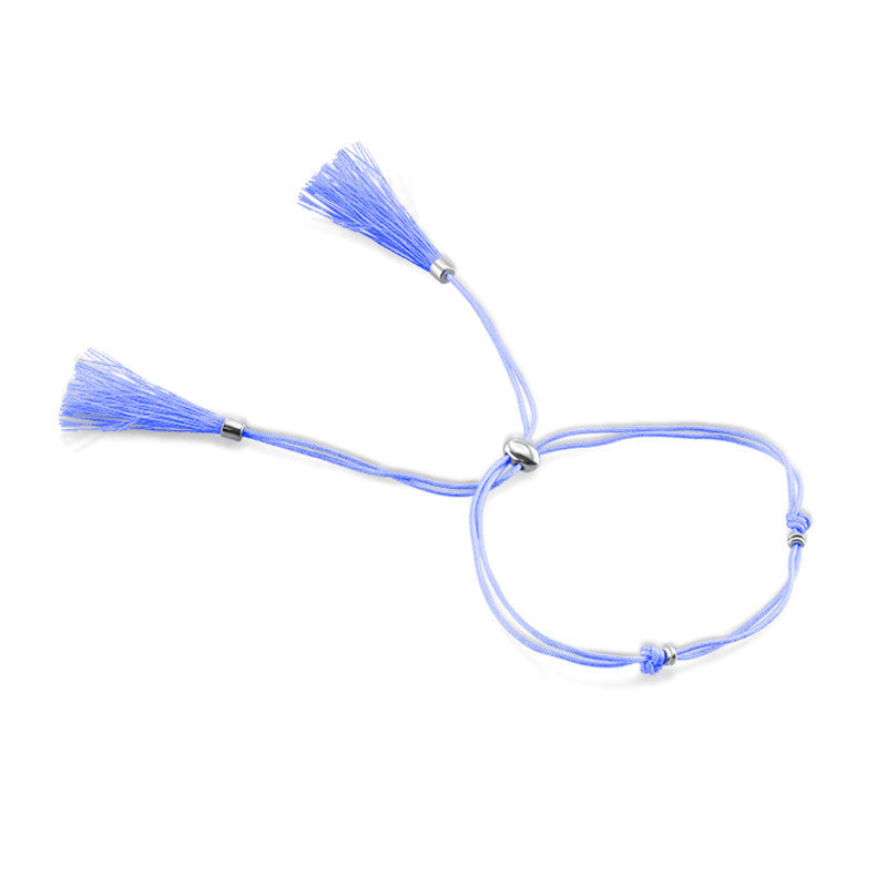 18k Gold Light Blue Tassel Bracelet with Gold Beads - Genevieve Collection