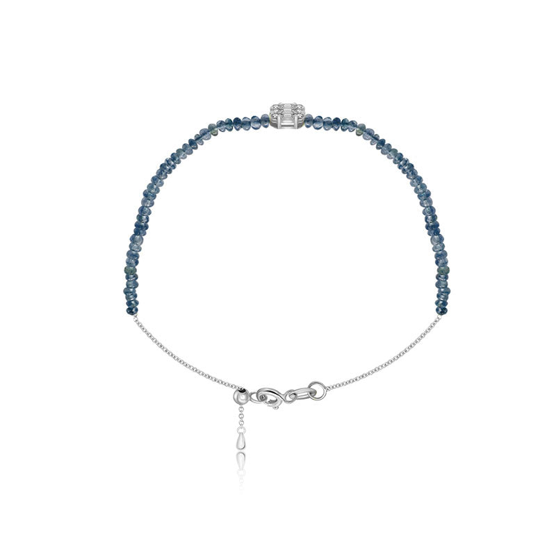 18k Gold Sapphire Beaded with Square Shape Diamond Bracelet - Genevieve Collection