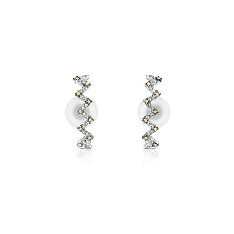 18k Gold Black and White Block Pattern Half Hoop Diamond Earring - Genevieve Collection