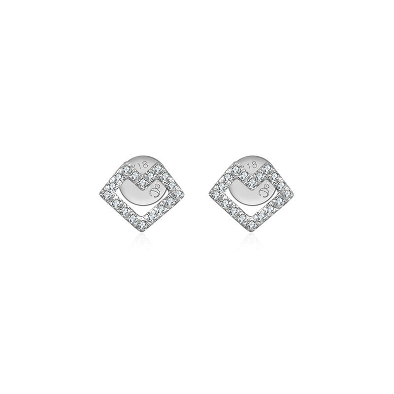18k Gold Hollow Heart Shape Diamond Earring - Genevieve Collection