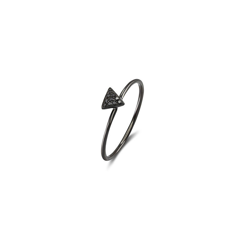 18k Gold Triangle Shape Pave Black Diamond Ring - Genevieve Collection
