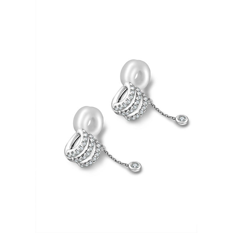 18k Gold Triple Curve Dangling Diamond Ear Cuff - Genevieve Collection