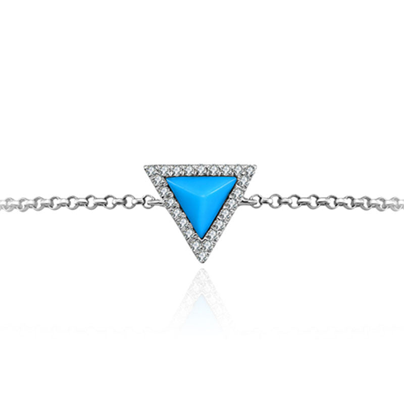 18k Gold Tetrahedron Shape Turquoise Diamond Bracelet with Blue Tassel - Genevieve Collection