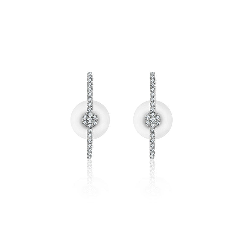 18k Gold Round Pattern Half Hoop Diamond Earring - Genevieve Collection