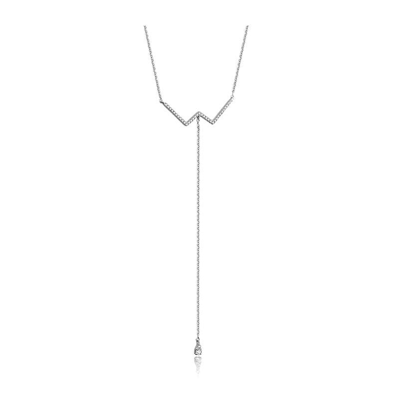 18k Gold W Shape Dangling Diamond Necklace - Genevieve Collection