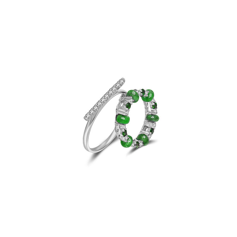 18k Gold 2 ways Beaded Emerald and Diamond Ring - Genevieve Collection