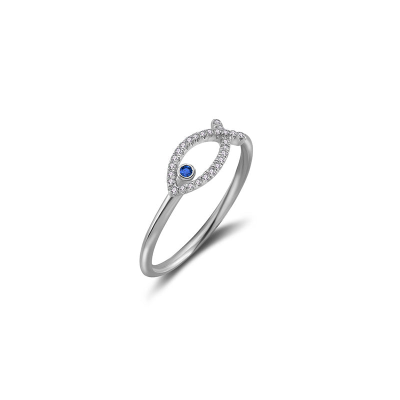 18k Gold Fish Shape Diamond Ring with Sapphire - Genevieve Collection