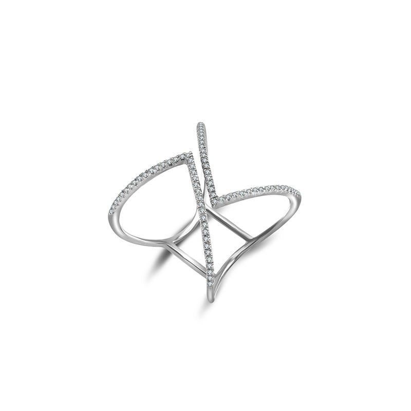 18k Gold Double Arrow Diamond Open Ring - Genevieve Collection