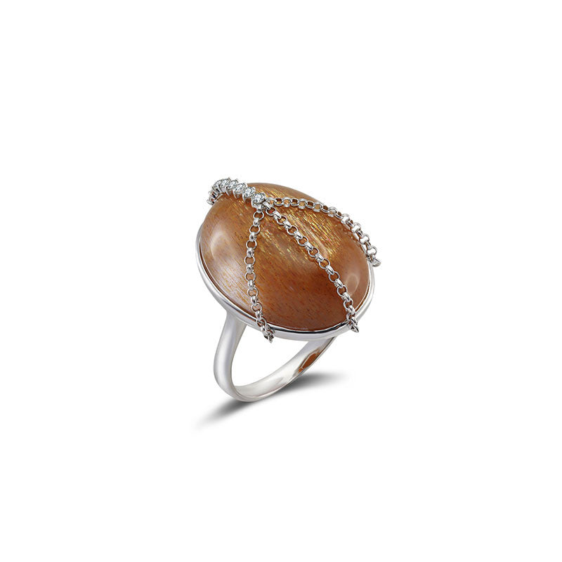 18k Gold Sunstone Diamond Ring - Genevieve Collection
