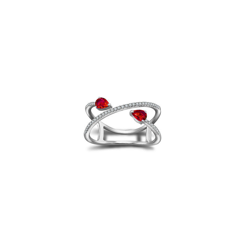 18k Gold Ruby Arrow Spiral Diamond Ring - Genevieve Collection