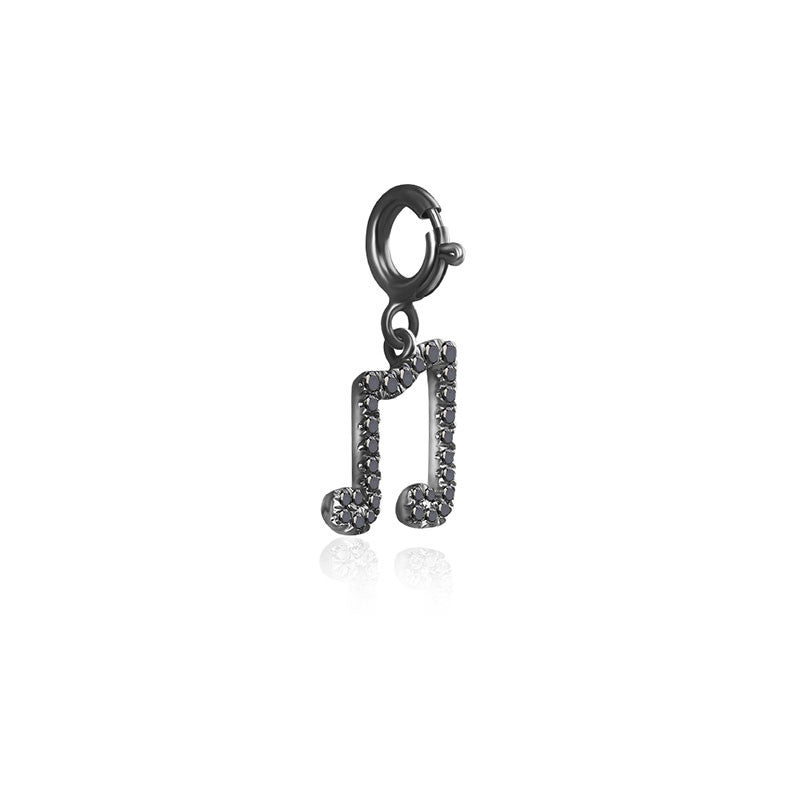 18k Gold Double Eighth Note Sign Black Diamond Charms - Genevieve Collection