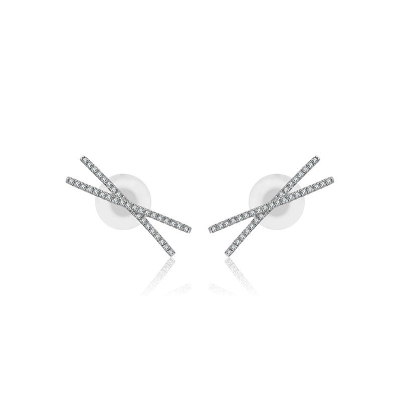 18k Gold Cross Diamond Earring - Genevieve Collection