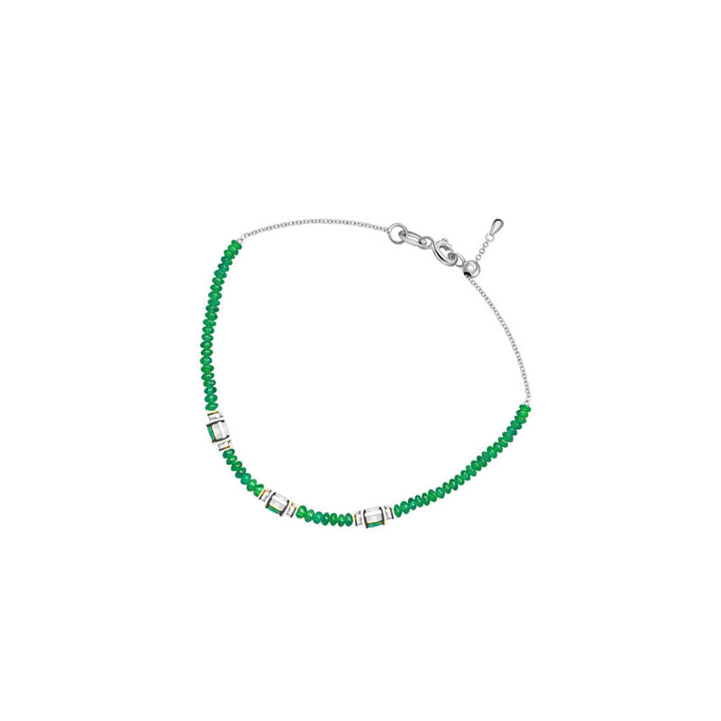 18k Gold Triple Emerald Diamond Bracelet with Beaded Emerald - Genevieve Collection