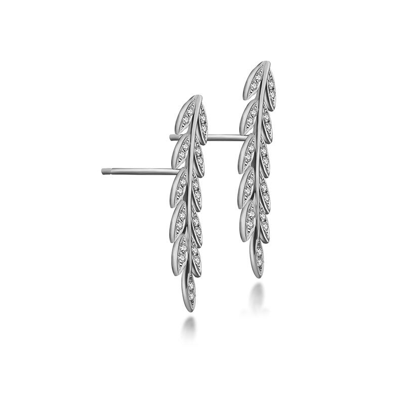 18k Gold Diamond Greek Leaf Upward Earring - Genevieve Collection