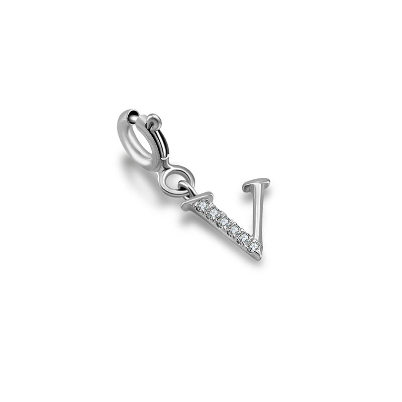 18k Gold Letter "V" Diamond Charms - Genevieve Collection